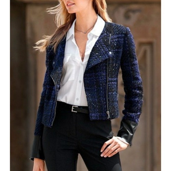 [Victoria’s Secret] Blue Tweed Moto Zip-Up Jacket